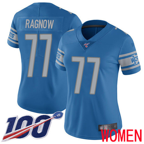 Detroit Lions Limited Blue Women Frank Ragnow Home Jersey NFL Football #77 100th Season Vapor Untouchable->women nfl jersey->Women Jersey